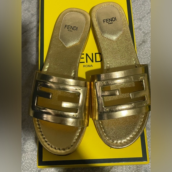 Fendi | Shoes | Metallic Gold Sandals | Poshmark